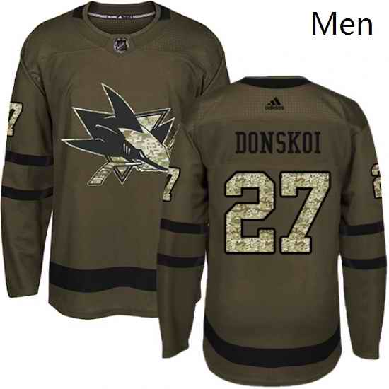 Mens Adidas San Jose Sharks 27 Joonas Donskoi Authentic Green Salute to Service NHL Jersey